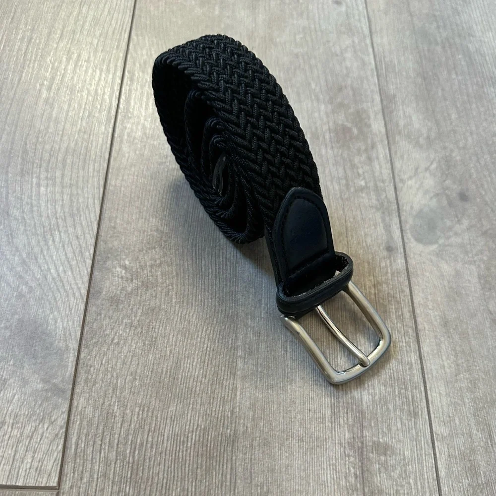 Vintage Boys Black Woven Braided Leather Belt Size Small “Jake” Engraved